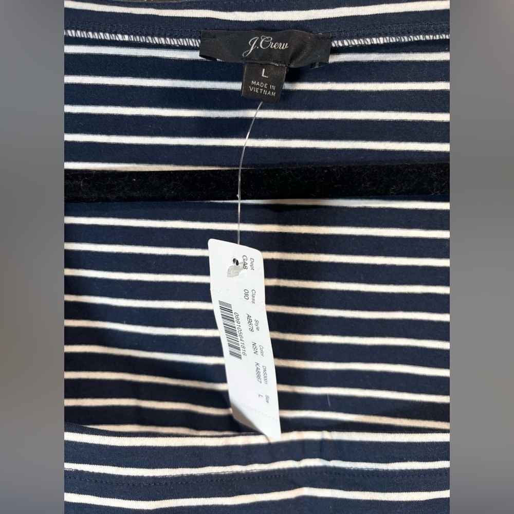 NWT J. Crew Navy Blue White Stripe Long Sleeve Shirt Square Neck Size Large - Picture 4 of 6